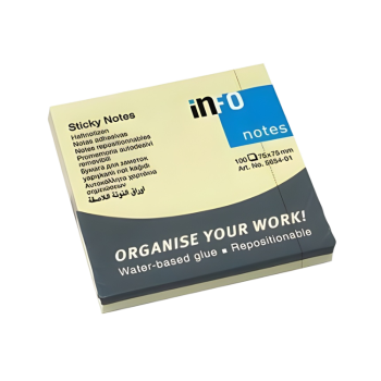 Bloco Adesivo (Post-It) Amarelo 75x75mm INFO NOTES -Pk.100